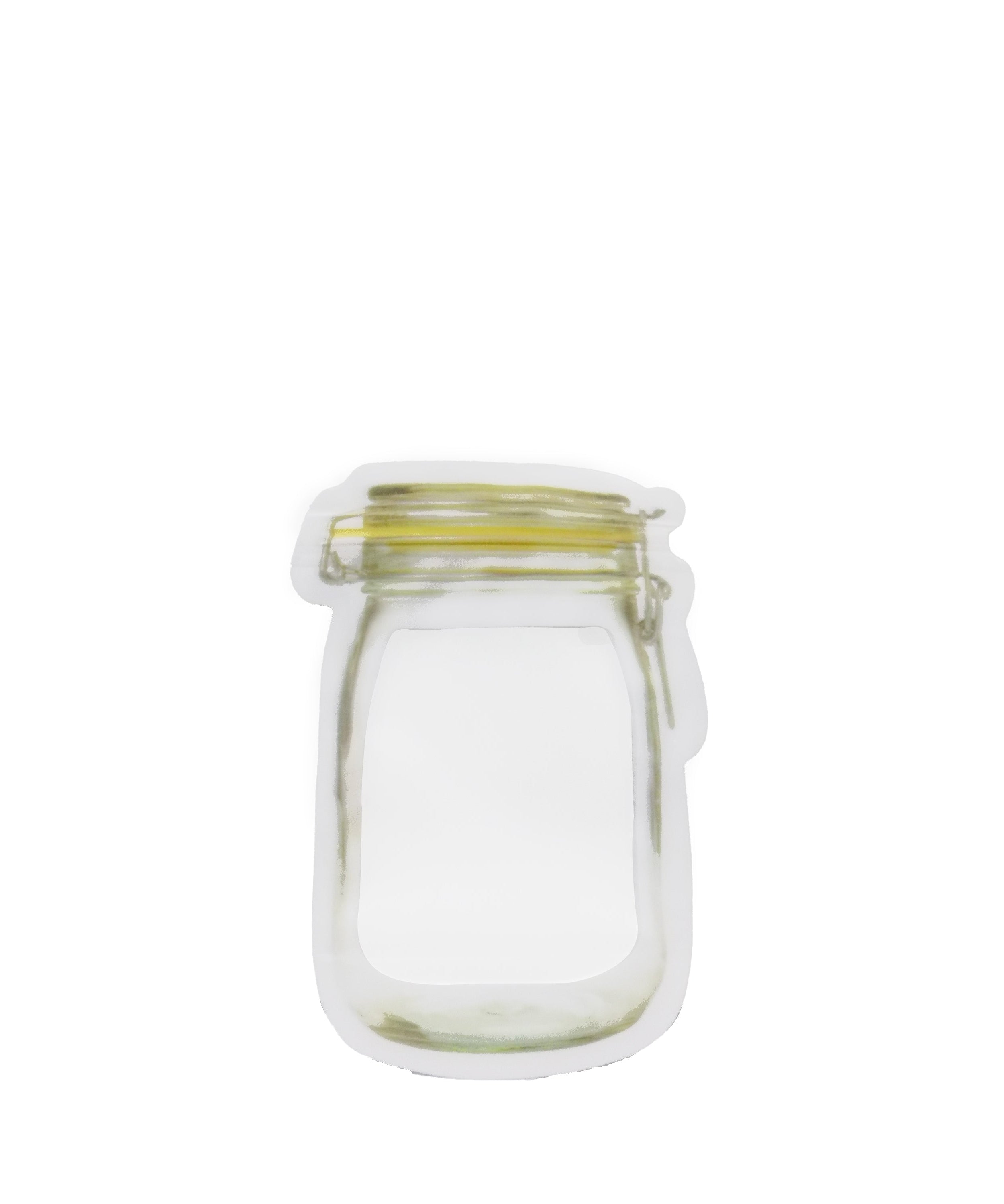 Airtight plastic food storage jar with zipper, 150ml capacity.