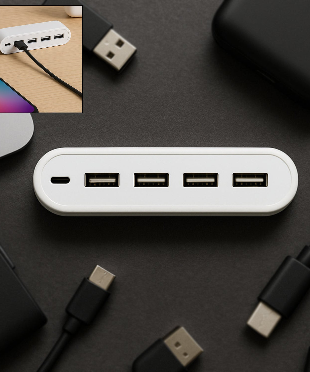 4in1 hub is USB For Pen drive, Mouse, Keyboards, Camera, Mobile, Tablet, PC, Laptop, TV, Study table, CHARGING Extension HUB Portable (1 pc)