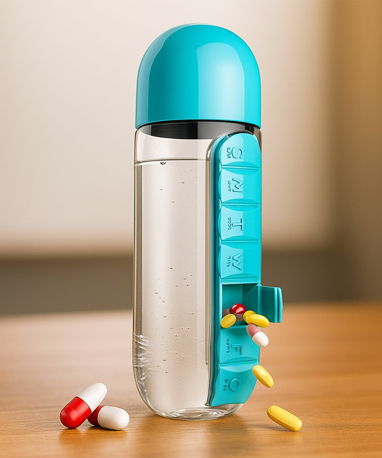 Multi-Use Pill & Water Bottle for Travel (600 Ml, Mix Color)