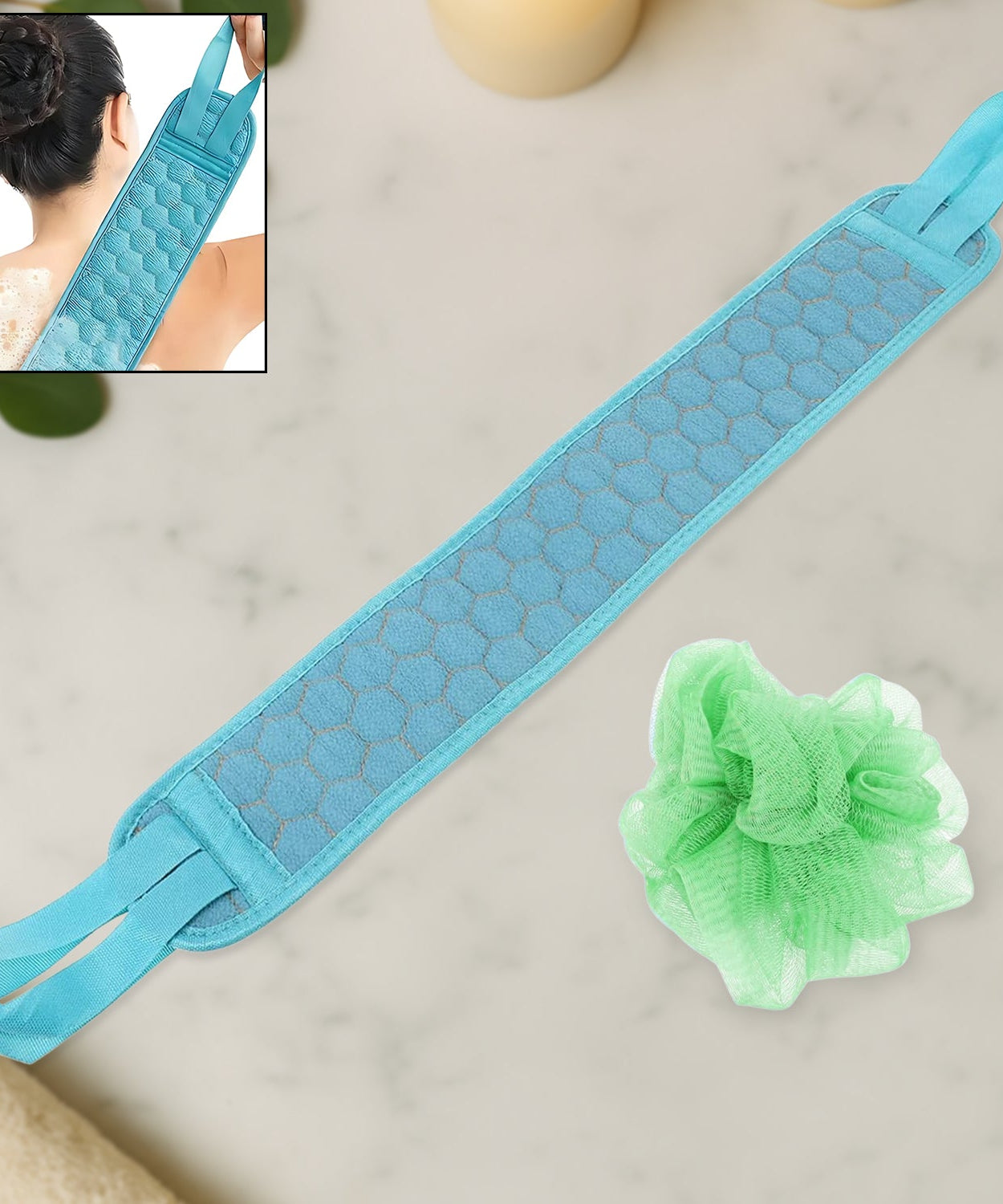 Bath Shower Scrubber Set – Dual-Sided Loofah Sponge & Bath Brush for Deep Clean (2 Pcs)