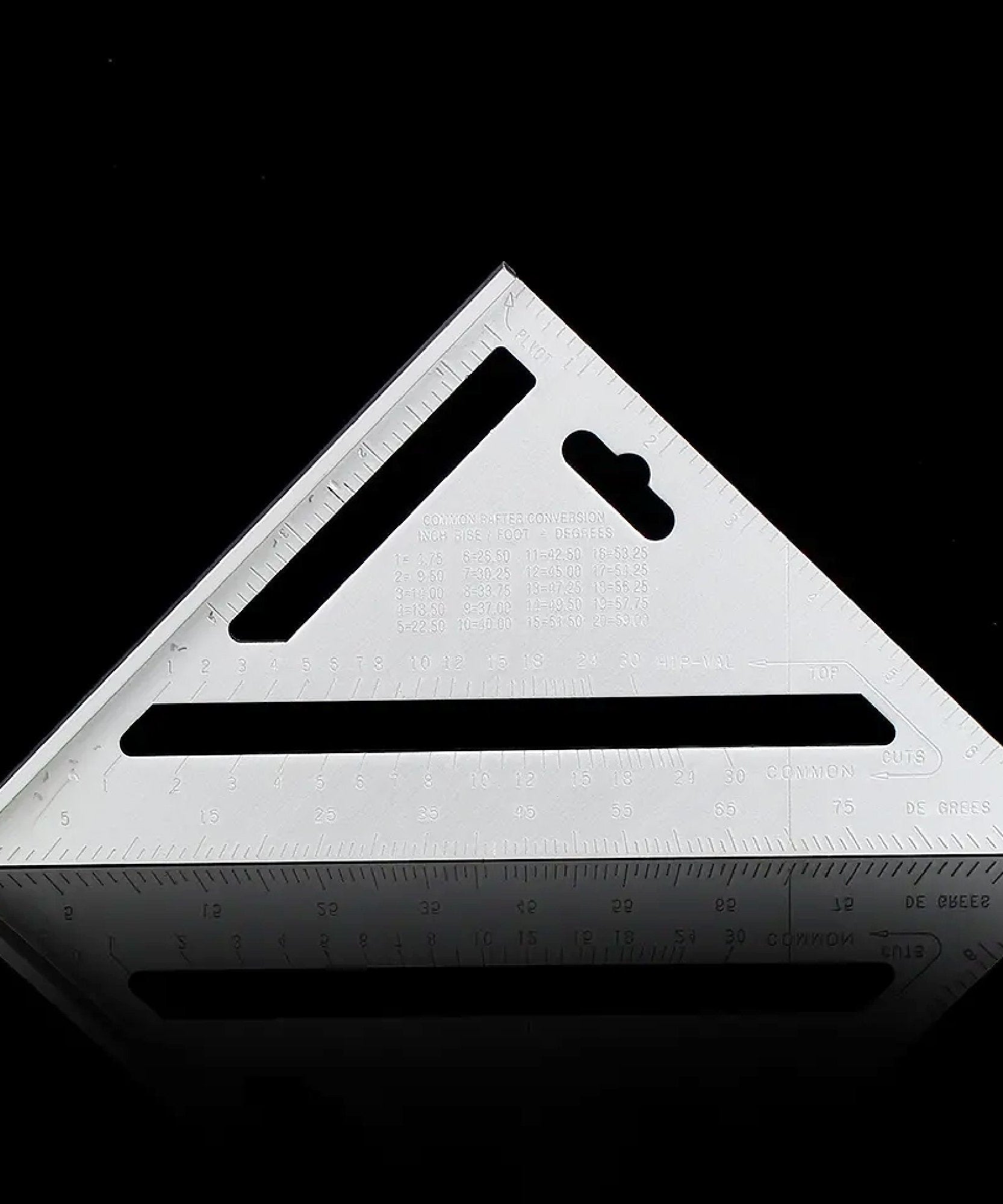 Lightweight double-sided scale, triangle measurement tool.