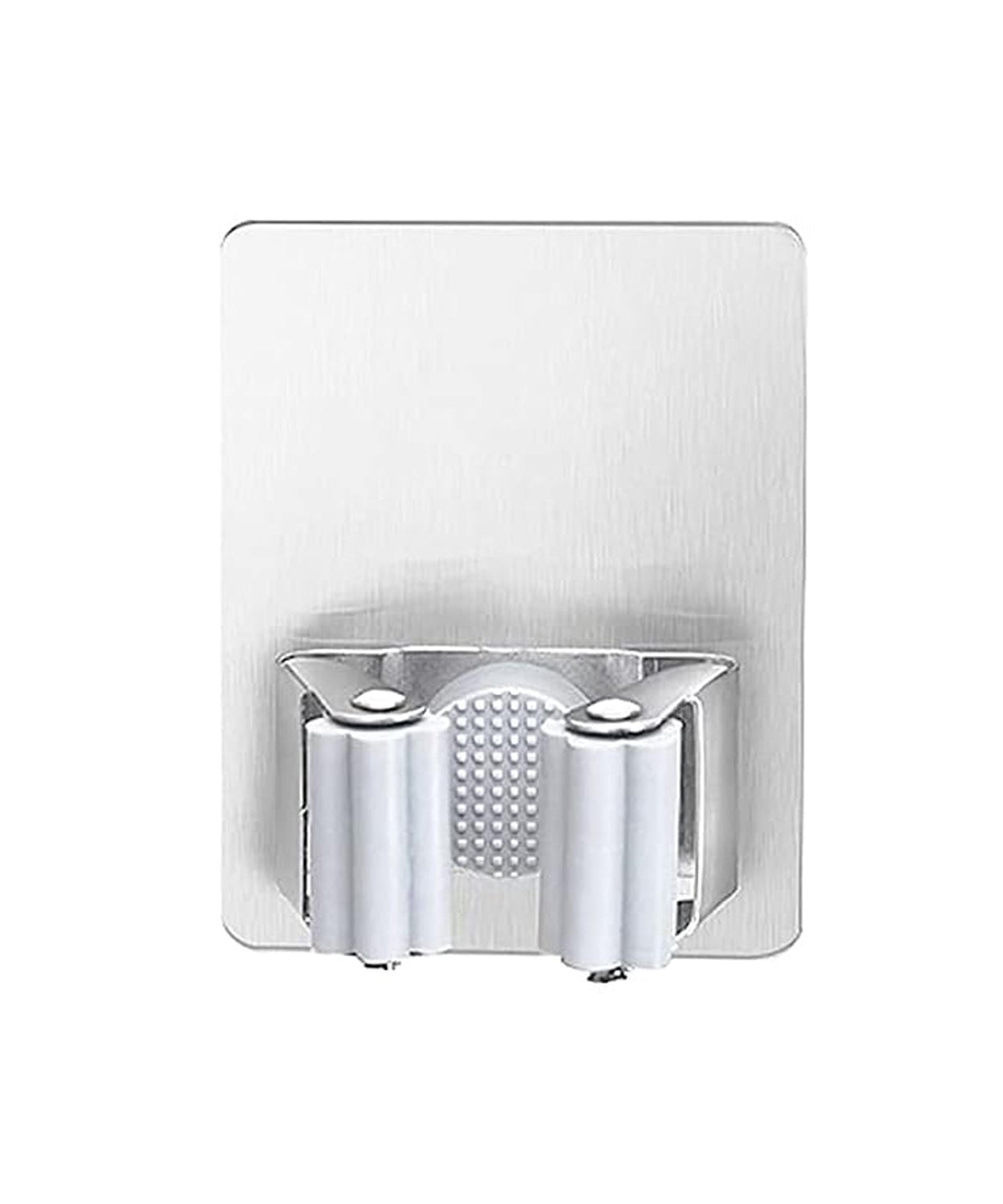 Stainless steel broom and mop holder, adhesive wall-mounted.