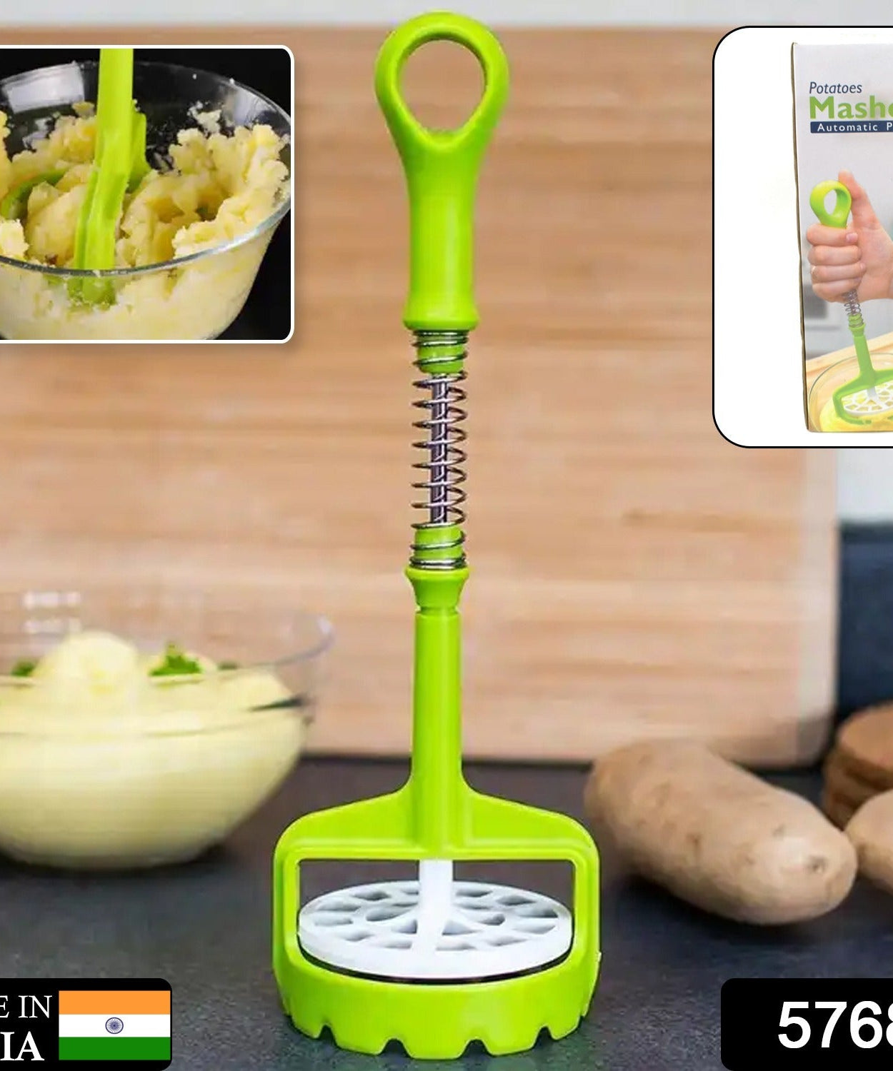 Multi Functional One-Handed Plastic Manual Mashed Potatoes Masher, Mash Sweet Potato Masher with Comfort Grip and Stainless-Steel Spring Design for Nonstick Pans (1 Pc)