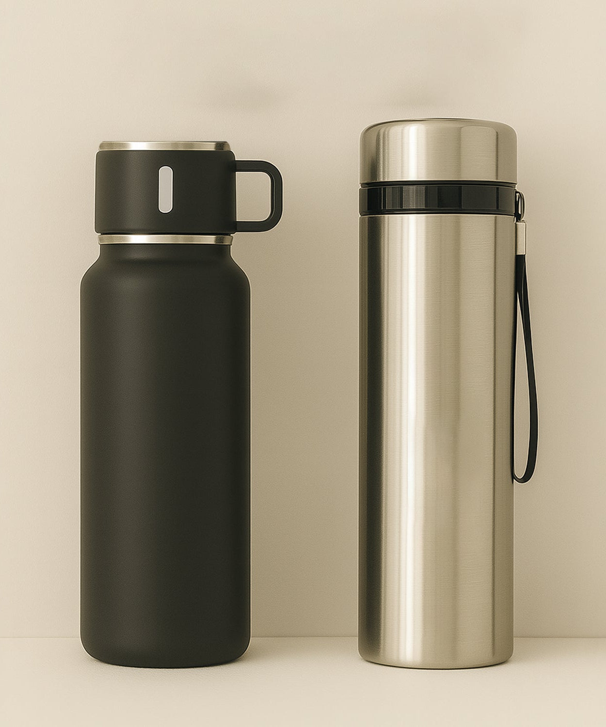 Stainless Steel Vacuum Insulated Water Bottle – 900ML Approx, Leak-Proof, Wide Mouth with Hanging Strap (Mix Color)