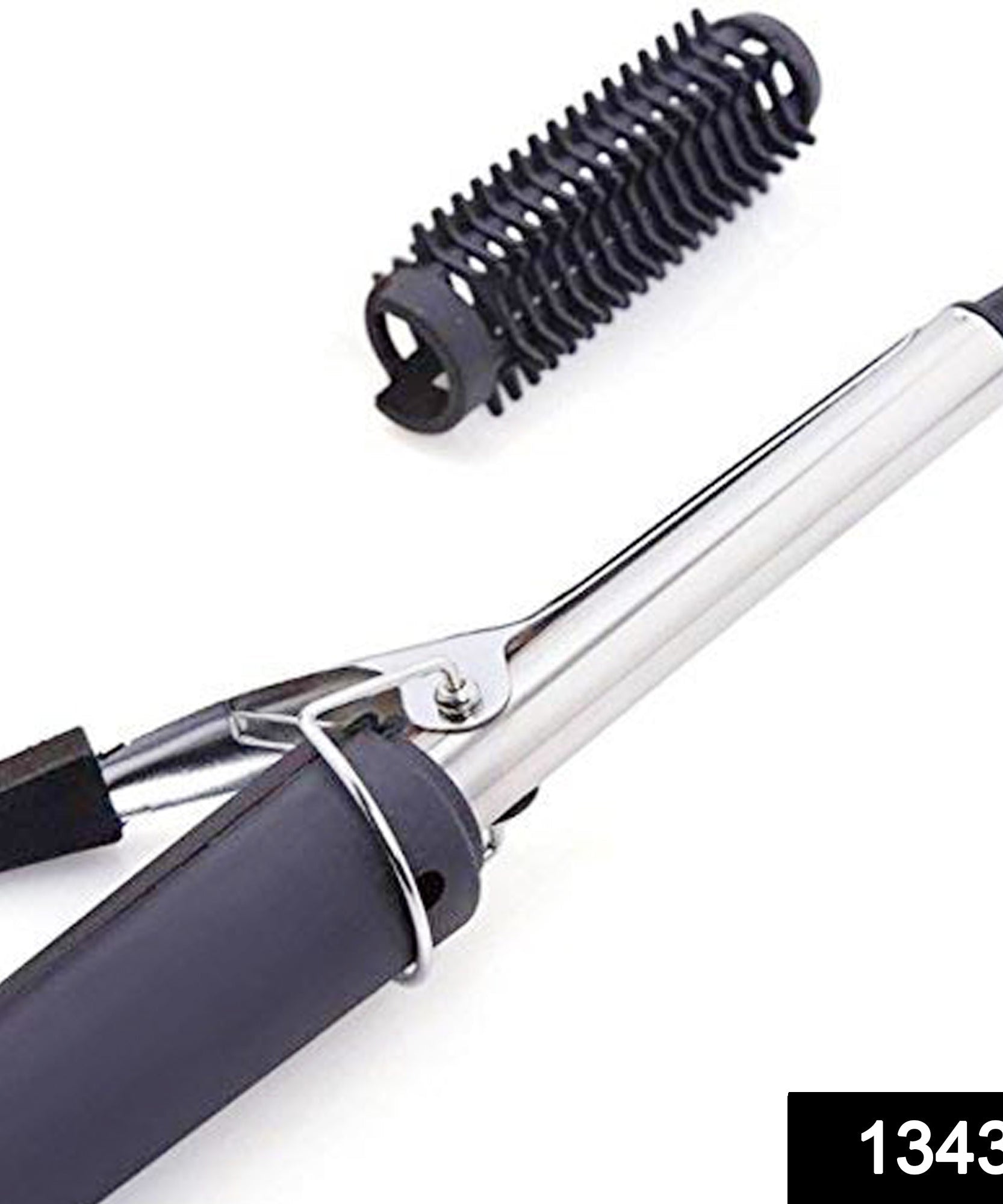 Professional hair curling rod with ergonomic handle.