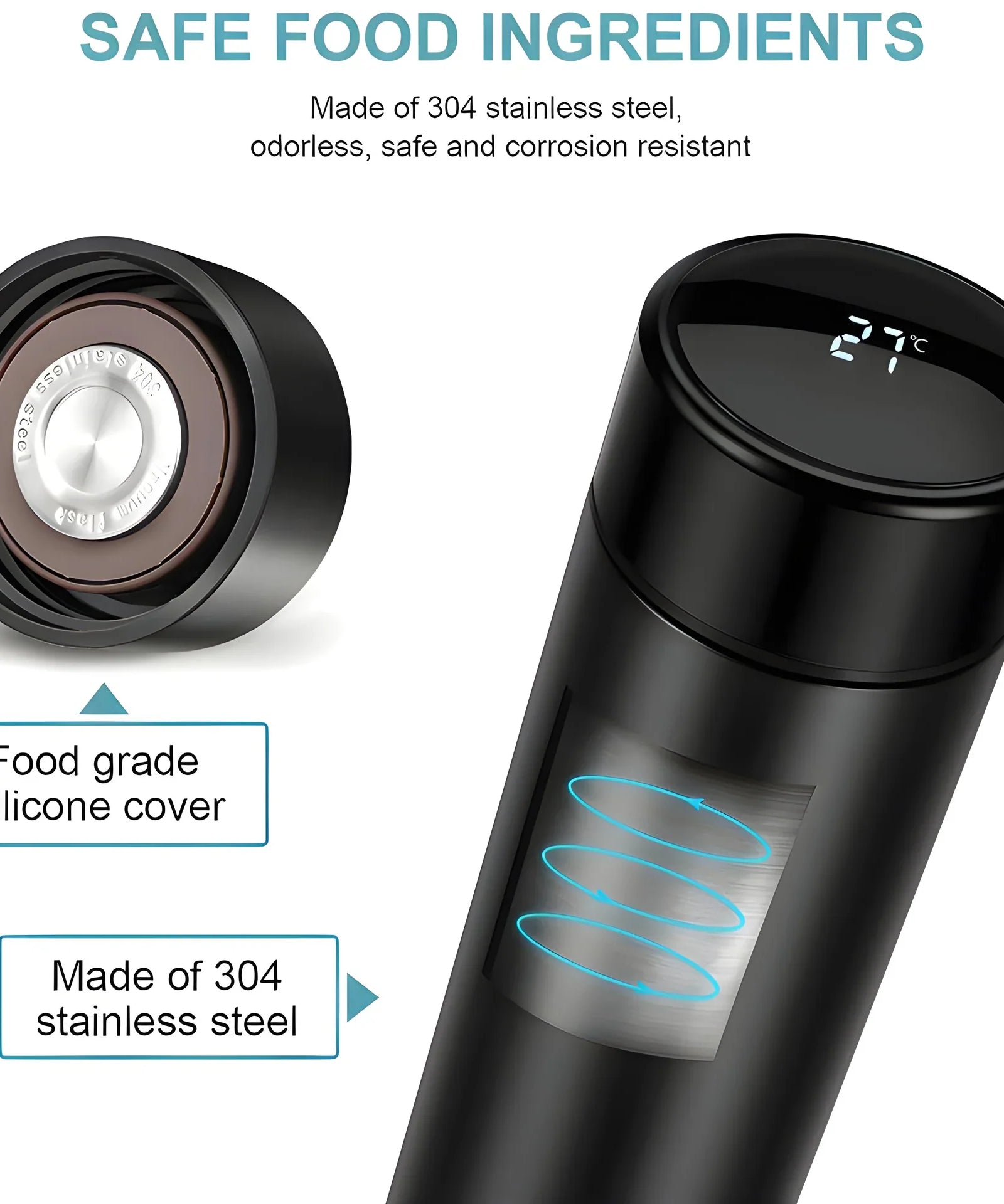 0726 Smart Vacuum Insulated Water Bottle with LED Temperature Display (1 Pc / Multicolor)