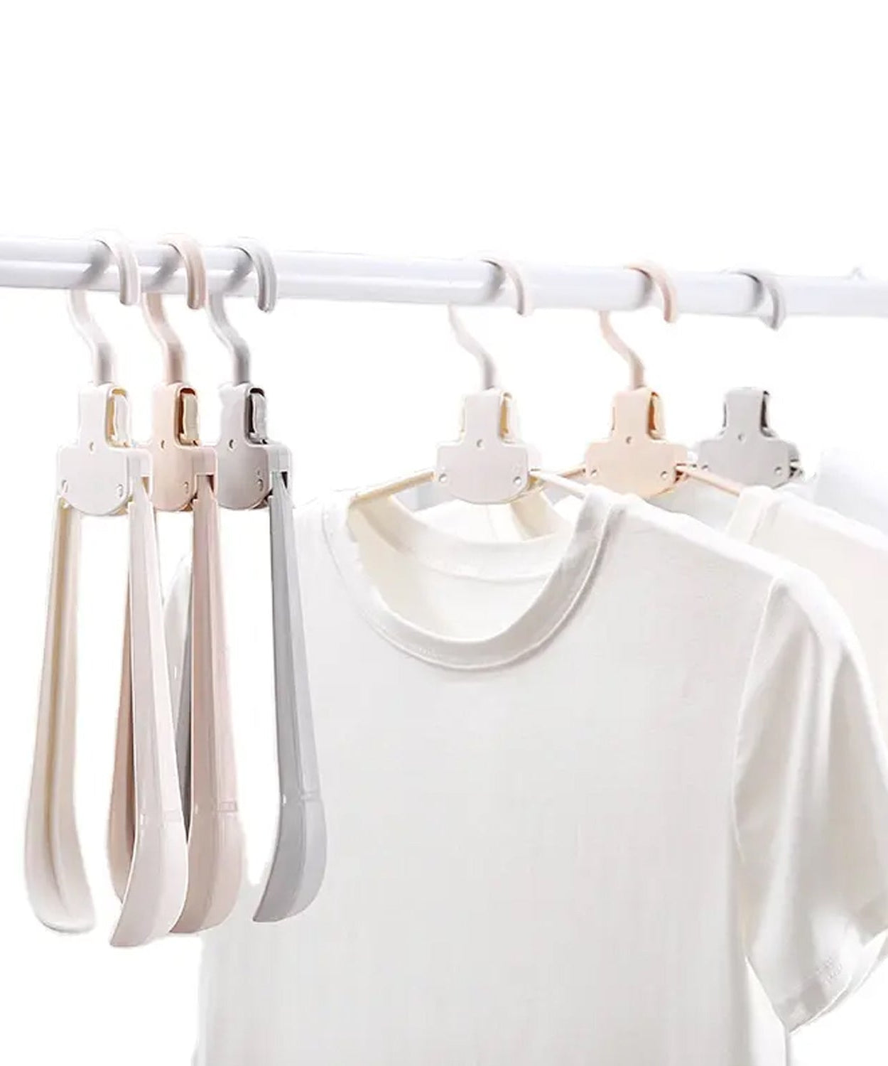 Multi-layer stainless steel pants hanger, 6-in-1, folding storage rack for trousers and accessories.