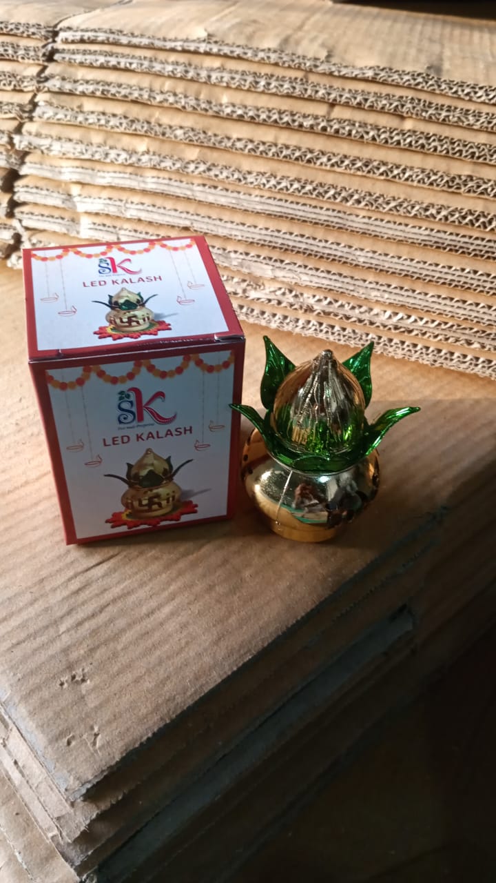 Gold Plated Eco Friendly LED Kalash  for Pooja Mandir, Ganesh Ganesha (1 pc / Multicolor LED)