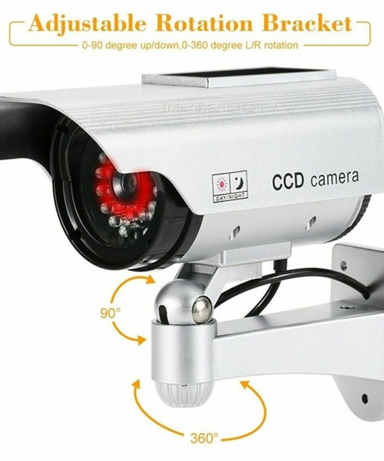Fake CCTV camera with IR feature for outdoor use, adds a layer of security.