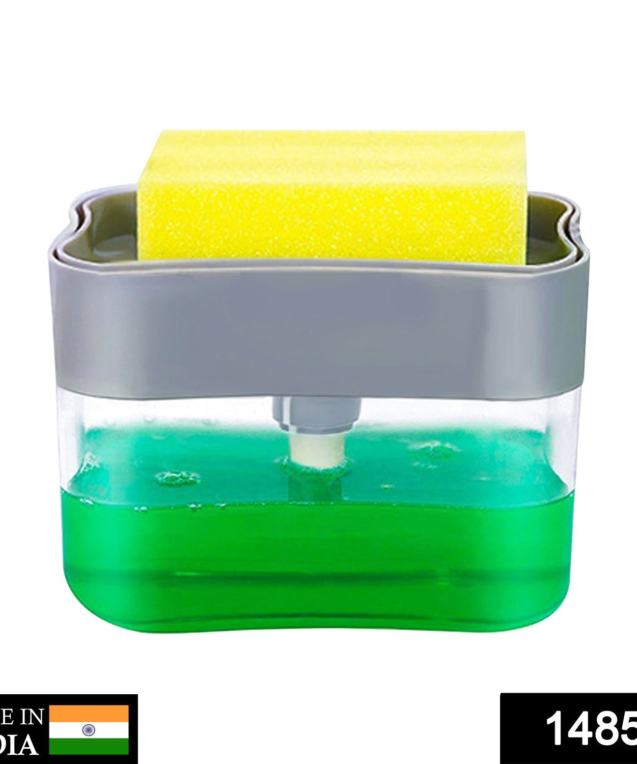 Close-up of a liquid soap dispenser with sponge area.