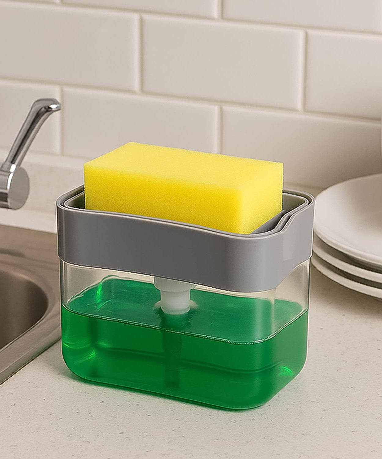 Liquid Soap Dispenser on Countertop with Sponge Holder For Pet