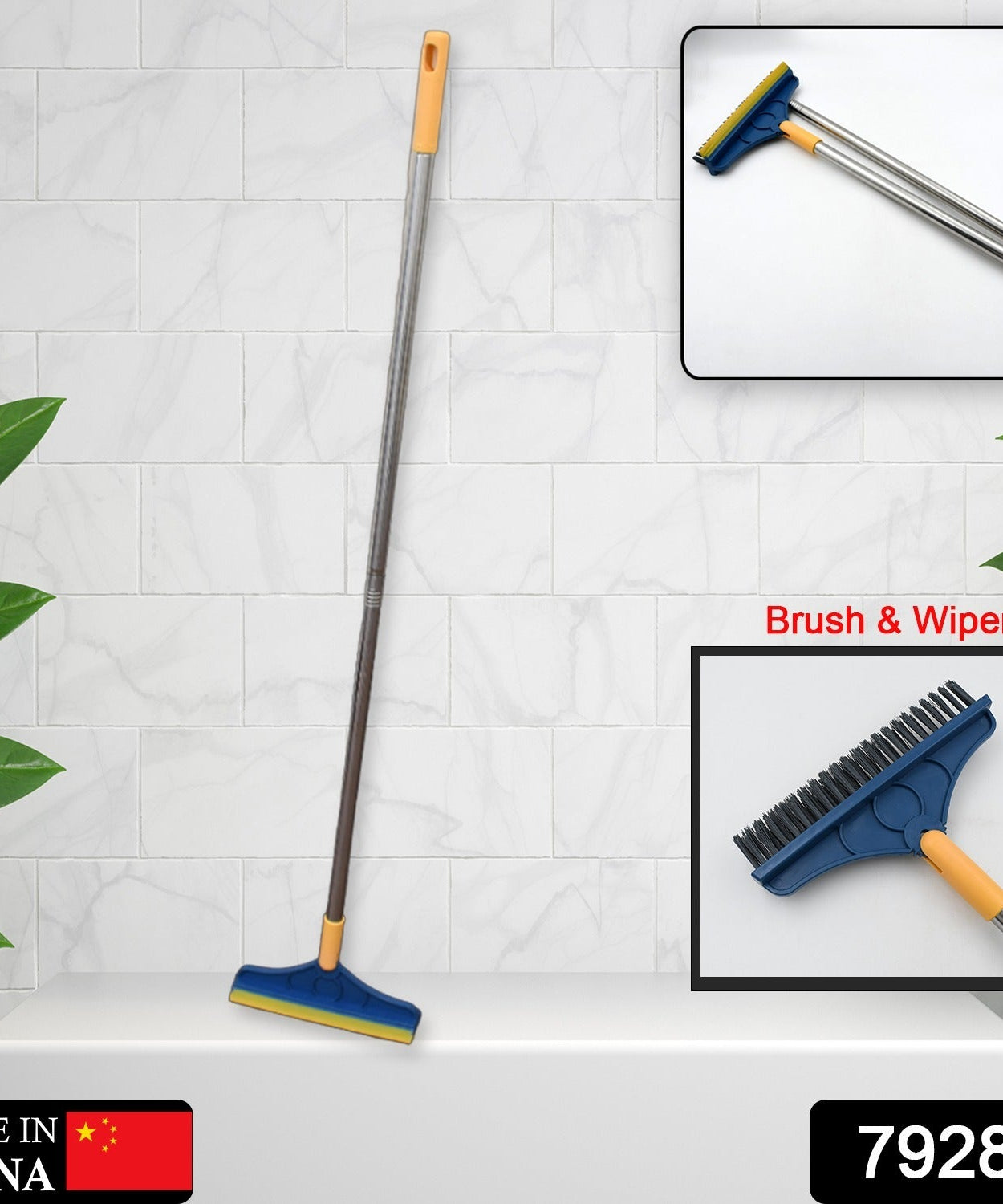 Long handle cleaning brush with rotatable wiper for bathroom and kitchen