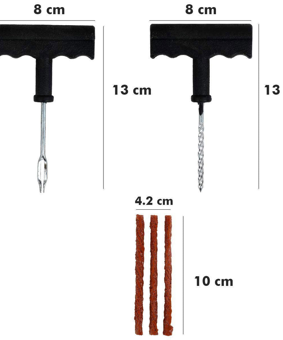 Tyre repair kit with extra strips and pliers