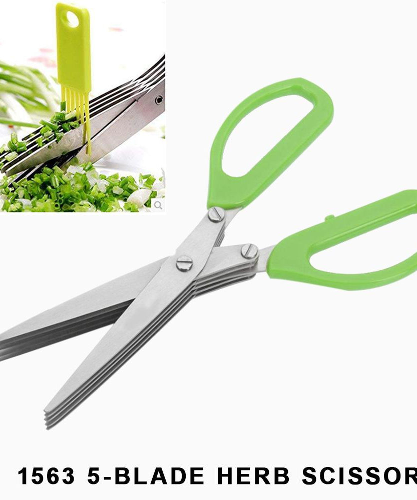 Herb scissors with 5 stainless steel blades, detailed view