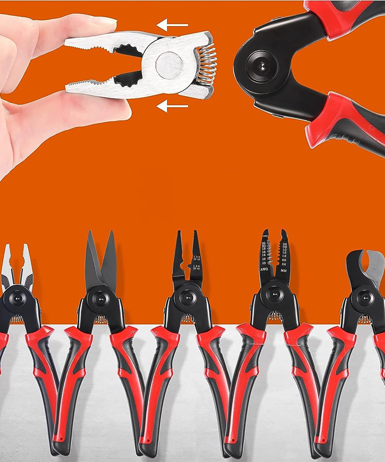 5 in 1 Wire Stripper Pliers Set, Soft Grip, Anti-Slip, Alloy Steel, Cutting, Gripping, Stripping