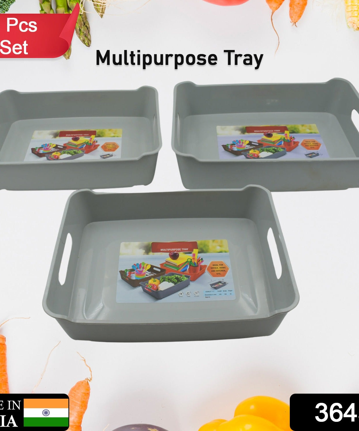 Multipurpose Organising & Storage Plastic Tray,  Fruit & Vegetable/ Multi Purpose Tray, Organizer for Kitchen, Countertop, Cabinet, Bathroom Plastic Storage Basket For Store Fruits, Vegetables, Magazines, Cosmetics, Stationary Set of 3