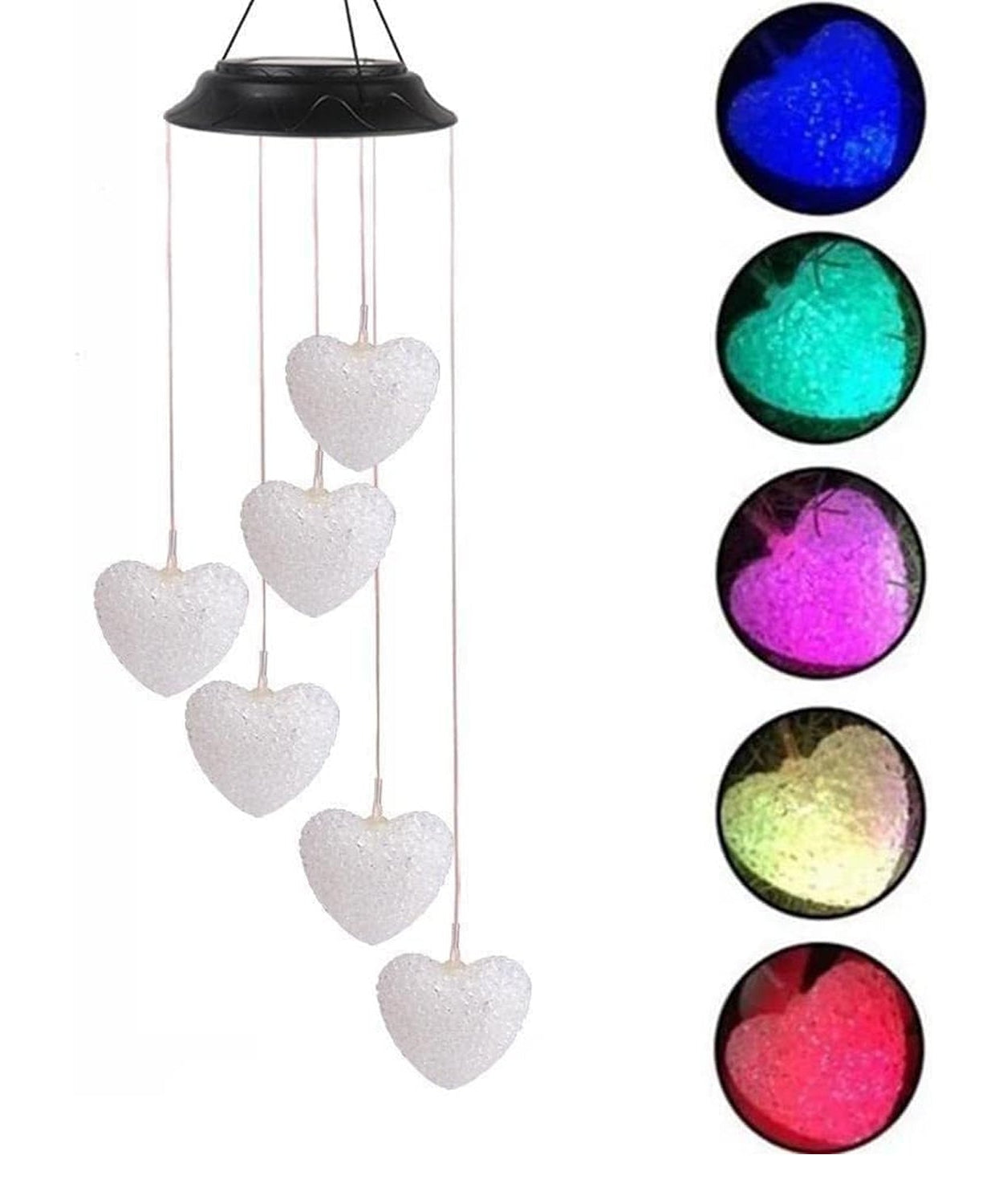 Solar-powered garden wind chimes with six LED lights for a stunning evening glow.