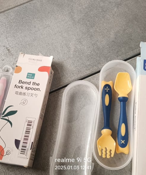 Silicone Bendable Kids Spoon & Fork Set – Toddler Self-Feeding Utensils (2 Pc Set)