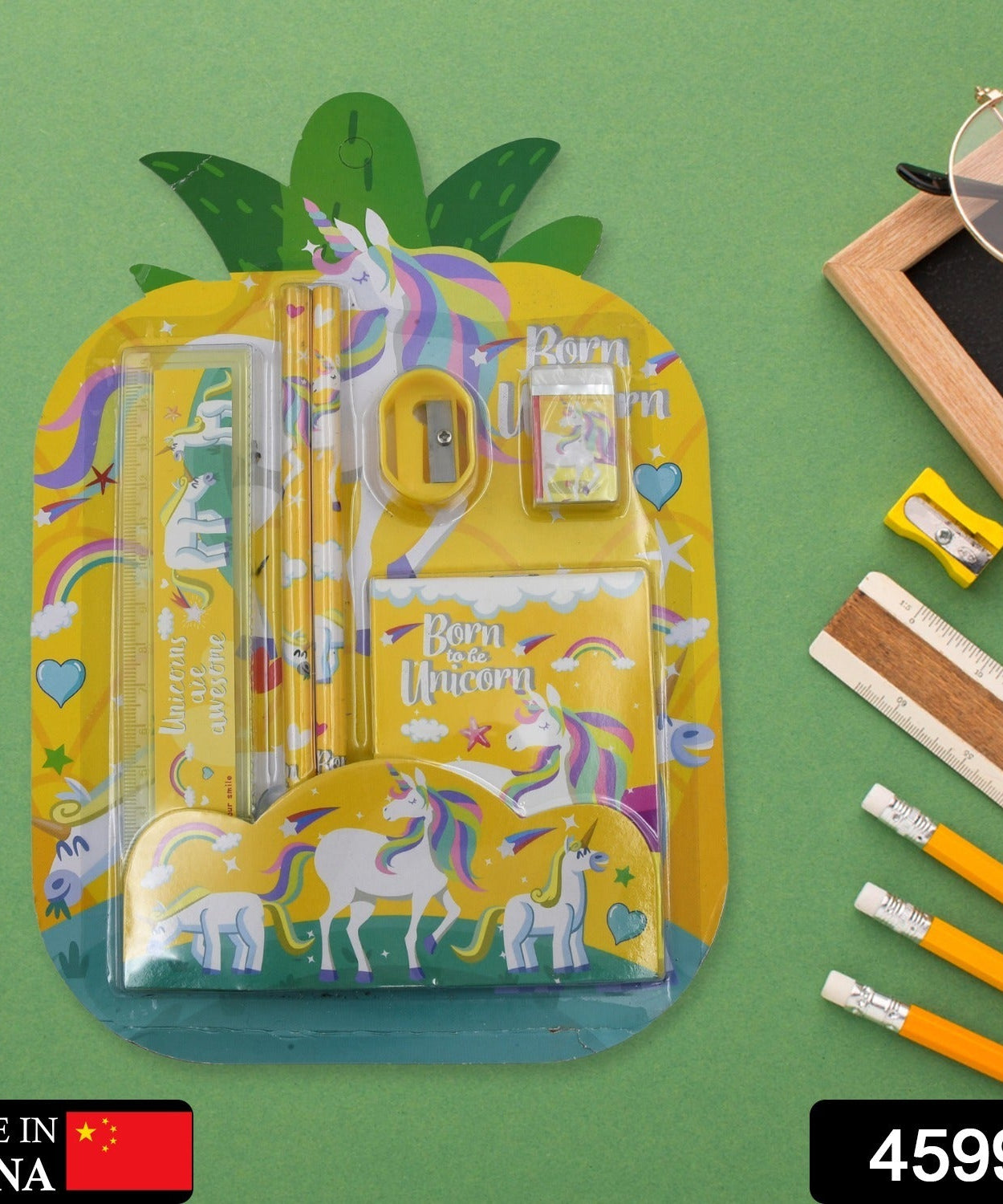 6-piece stationary kit including pencil, ruler, and rubber