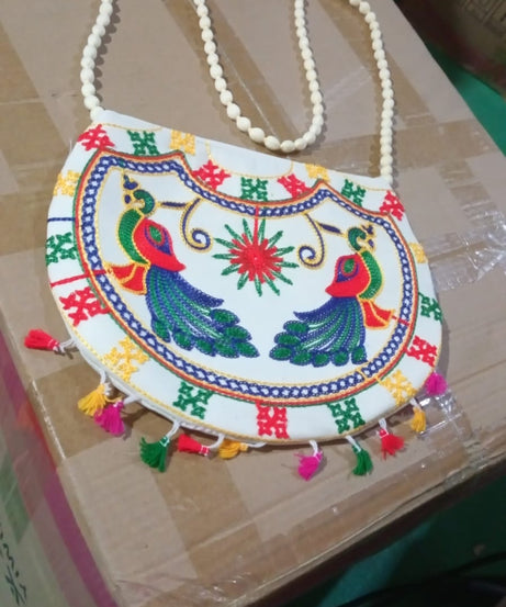 11 inch Handcrafted Cotton Embroidered Shoulder Bag for Girls & women (1 Pc)