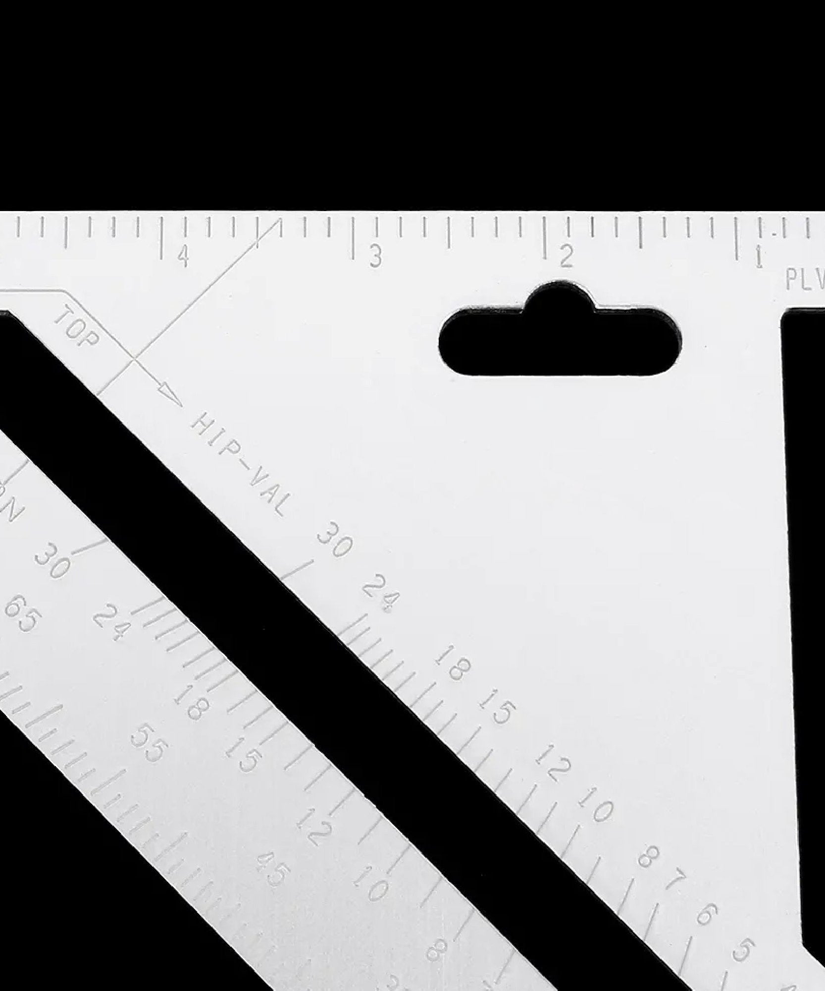 Compact double-sided measurement tool, triangle shape.