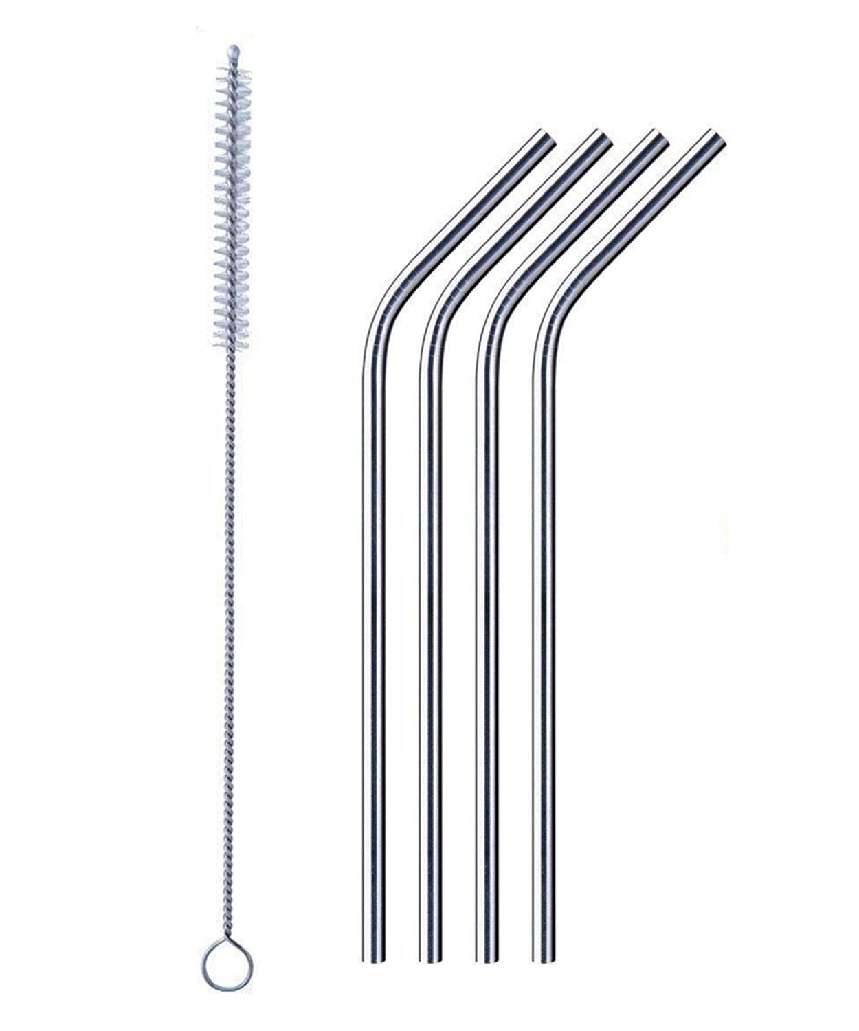 Reusable Stainless Steel Drinking Straws Bent (4 Bent Straws, 1 Brush)
