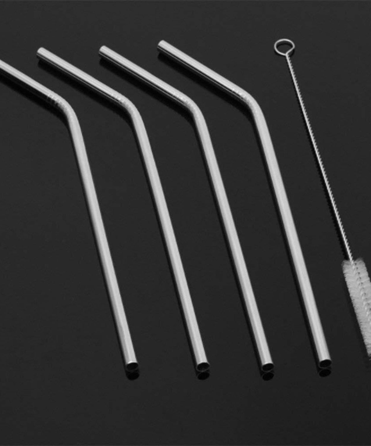Reusable Stainless Steel Drinking Straws Bent (4 Bent Straws, 1 Brush)