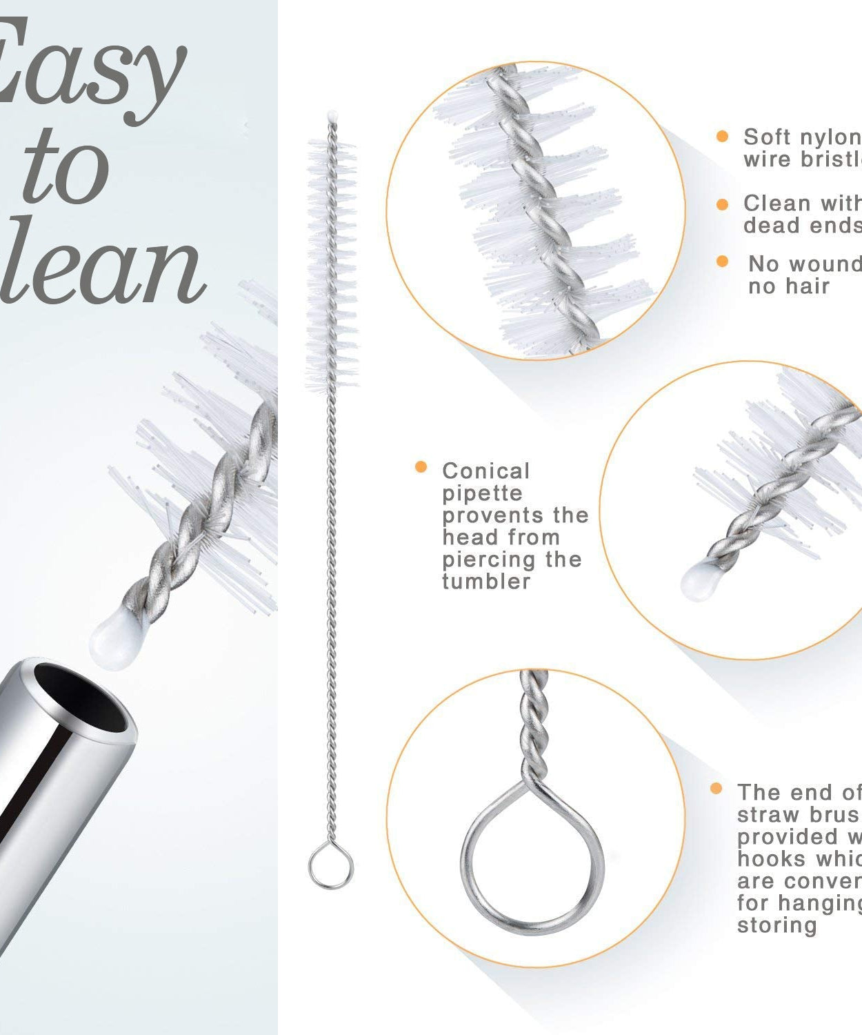 Reusable Stainless Steel Drinking Straws Bent (4 Bent Straws, 1 Brush)