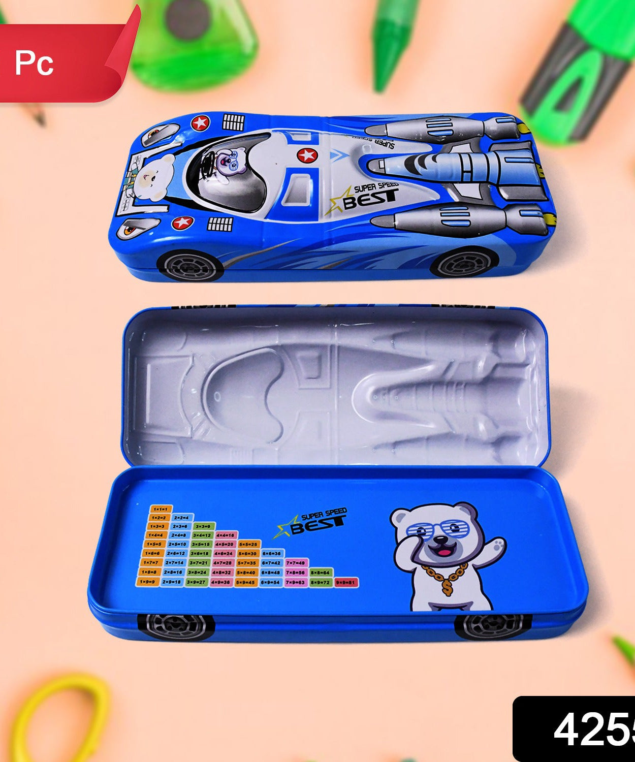 Car Shape Metal Compass Box, Pencil Case for Kids Stationery Compass Box