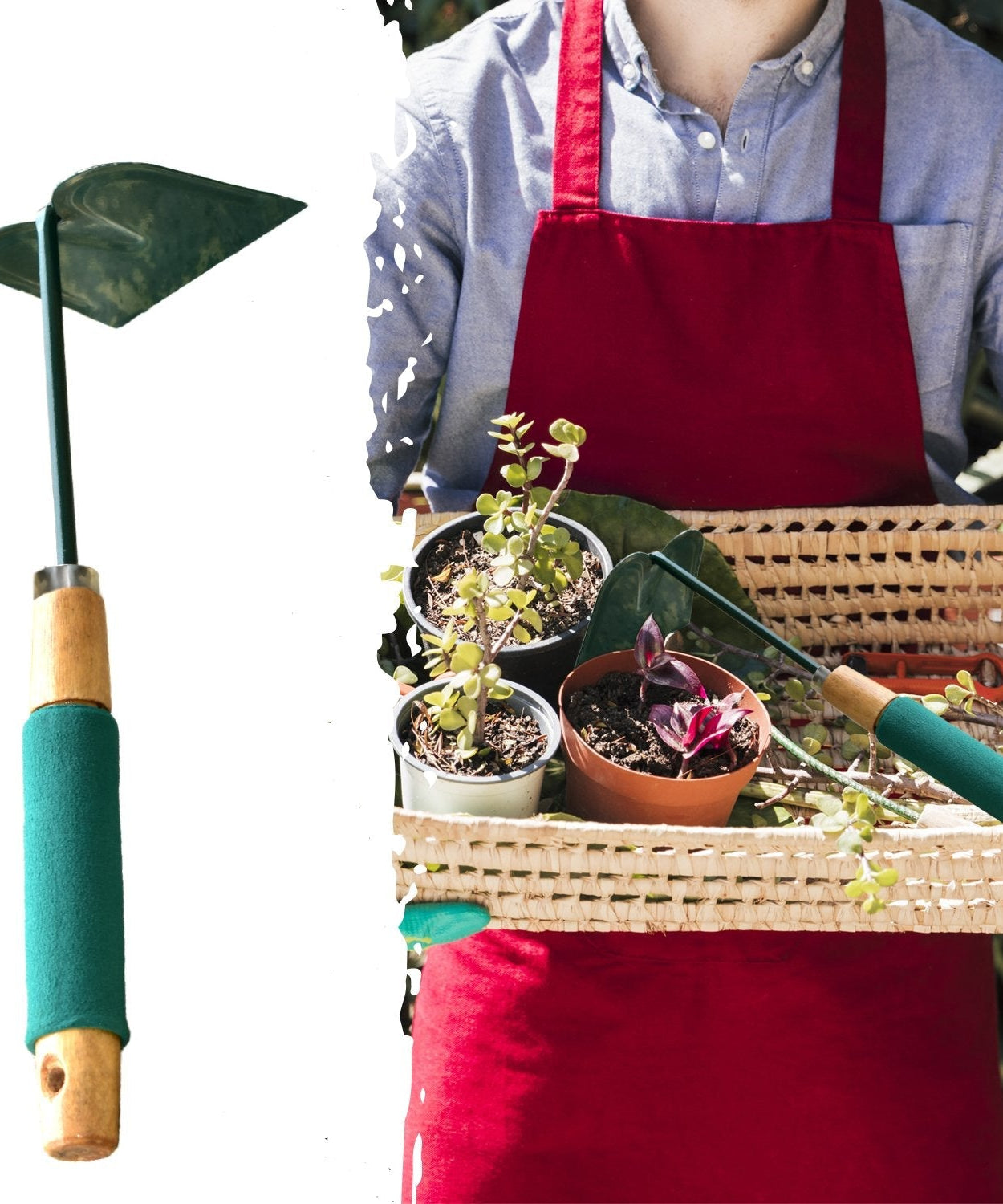 Hoe tool for gardening with ergonomic handle design