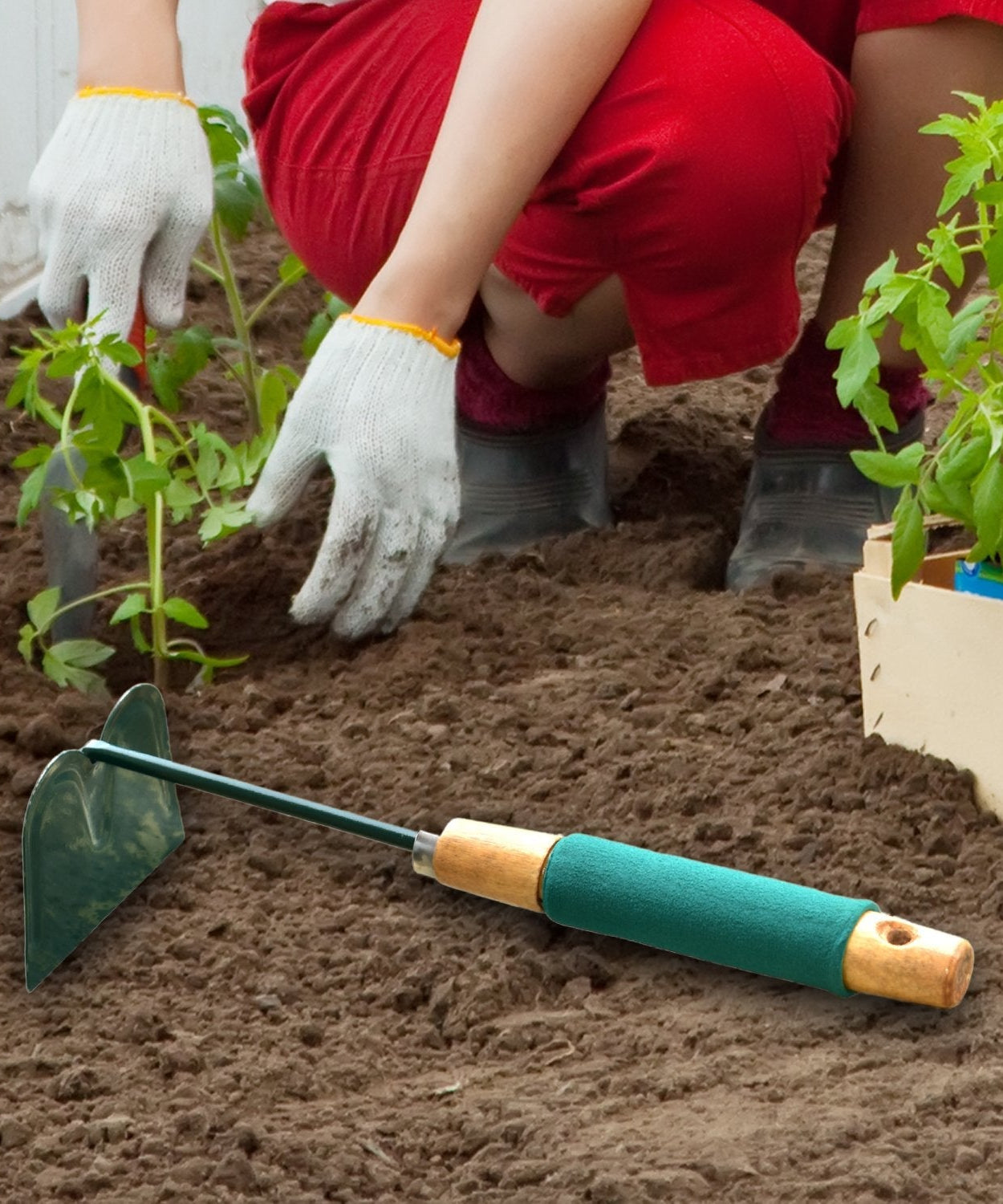 Gardening hoe tool with handle, suitable for various tasks