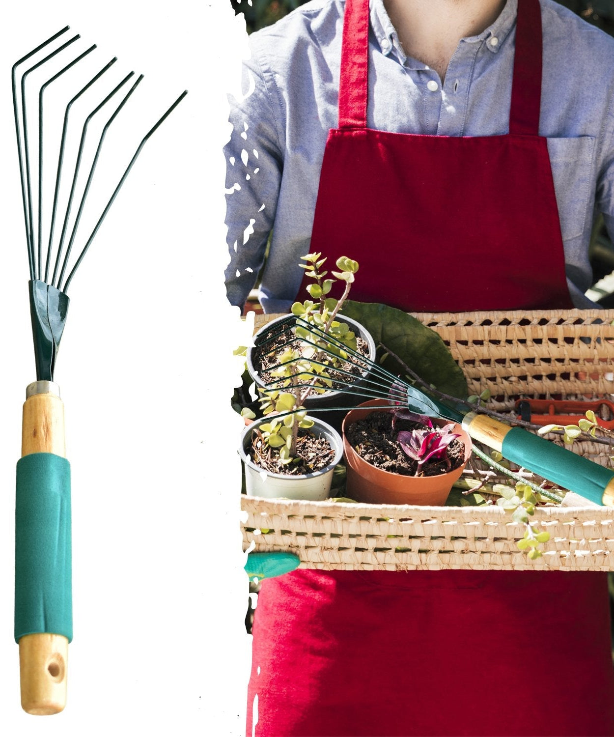 Garden leaf rake with stainless steel teeth and sturdy handle