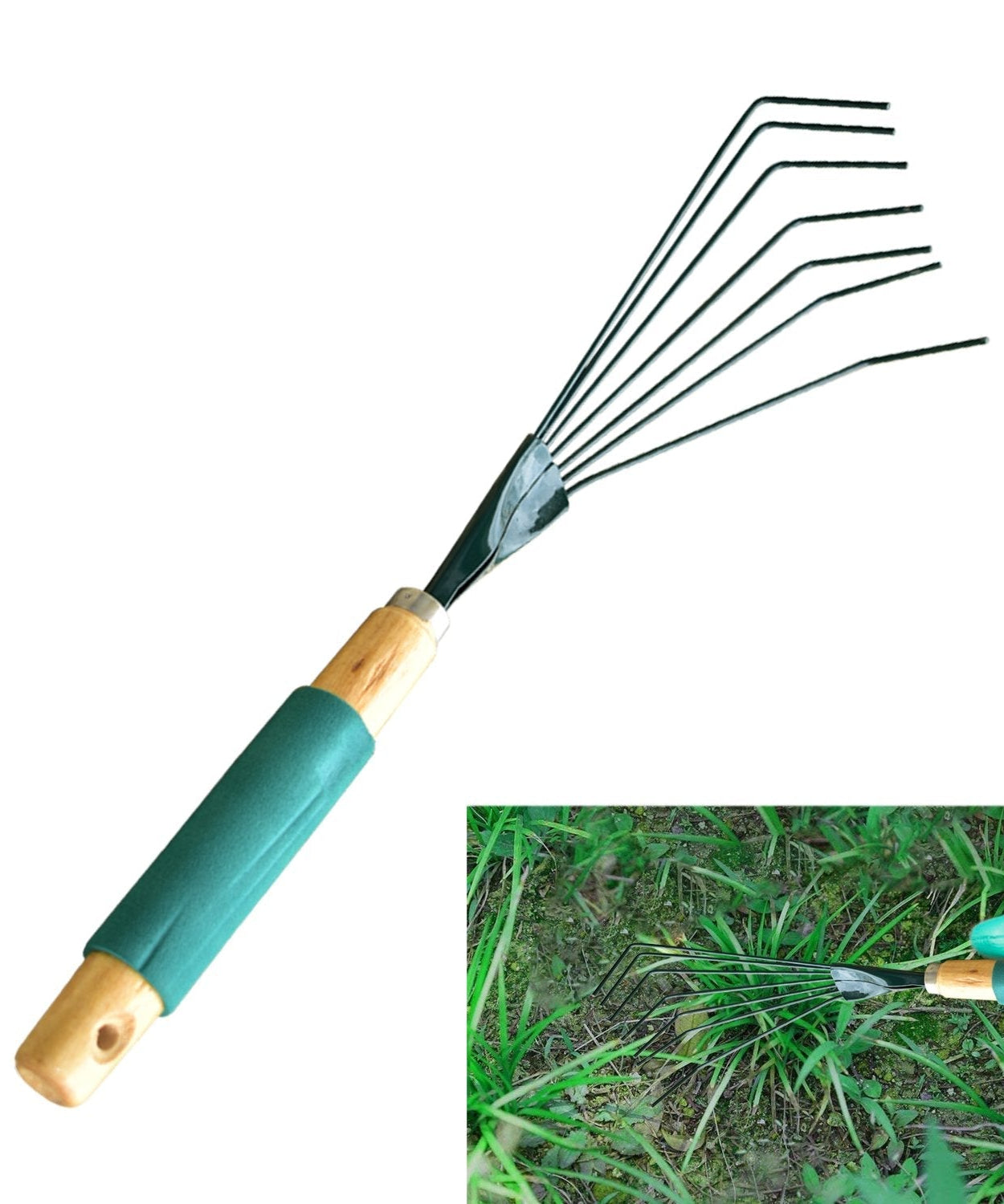 Stainless steel leaf rake with toothed design for gardening
