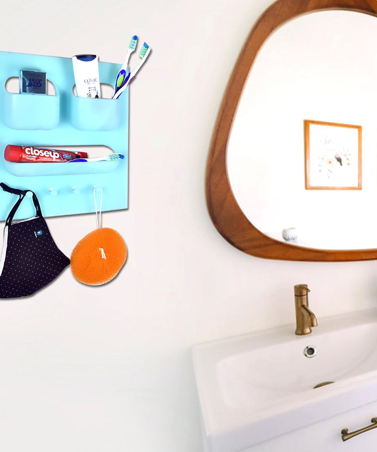 Plastic soap dish with toothpaste and toothbrush holder