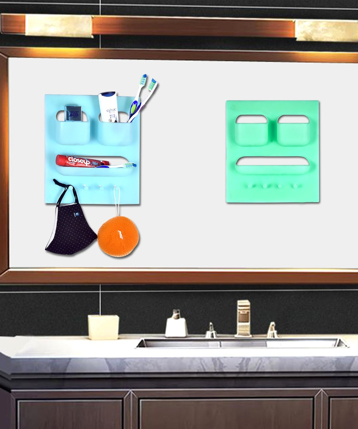 Soap dish with toothbrush holder and paste compartment