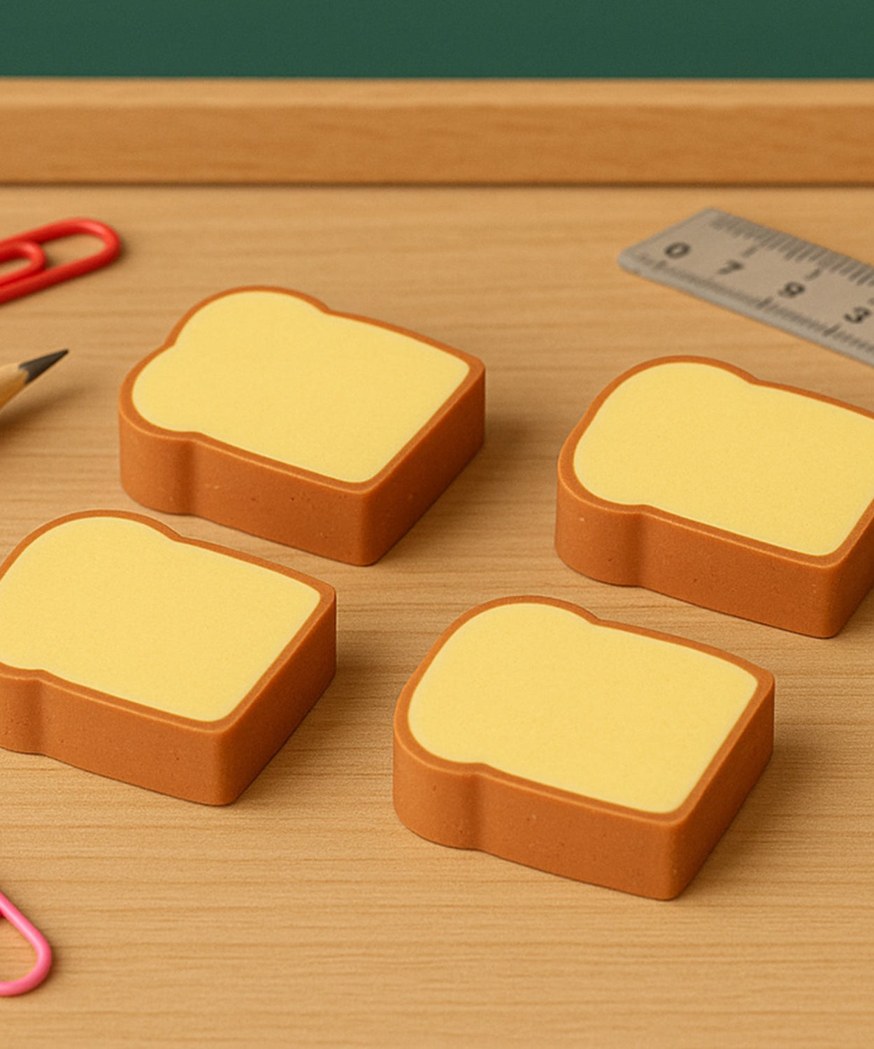 3D Toast Bread Shape Eraser for Kids, Cartoons Erasers Toast Bread Erasers Bread Shaped Eraser for Students, Gift, Cute Fun Food Erasers for School Classroom, Stationery for Boys & Girls (4 Pcs Set)