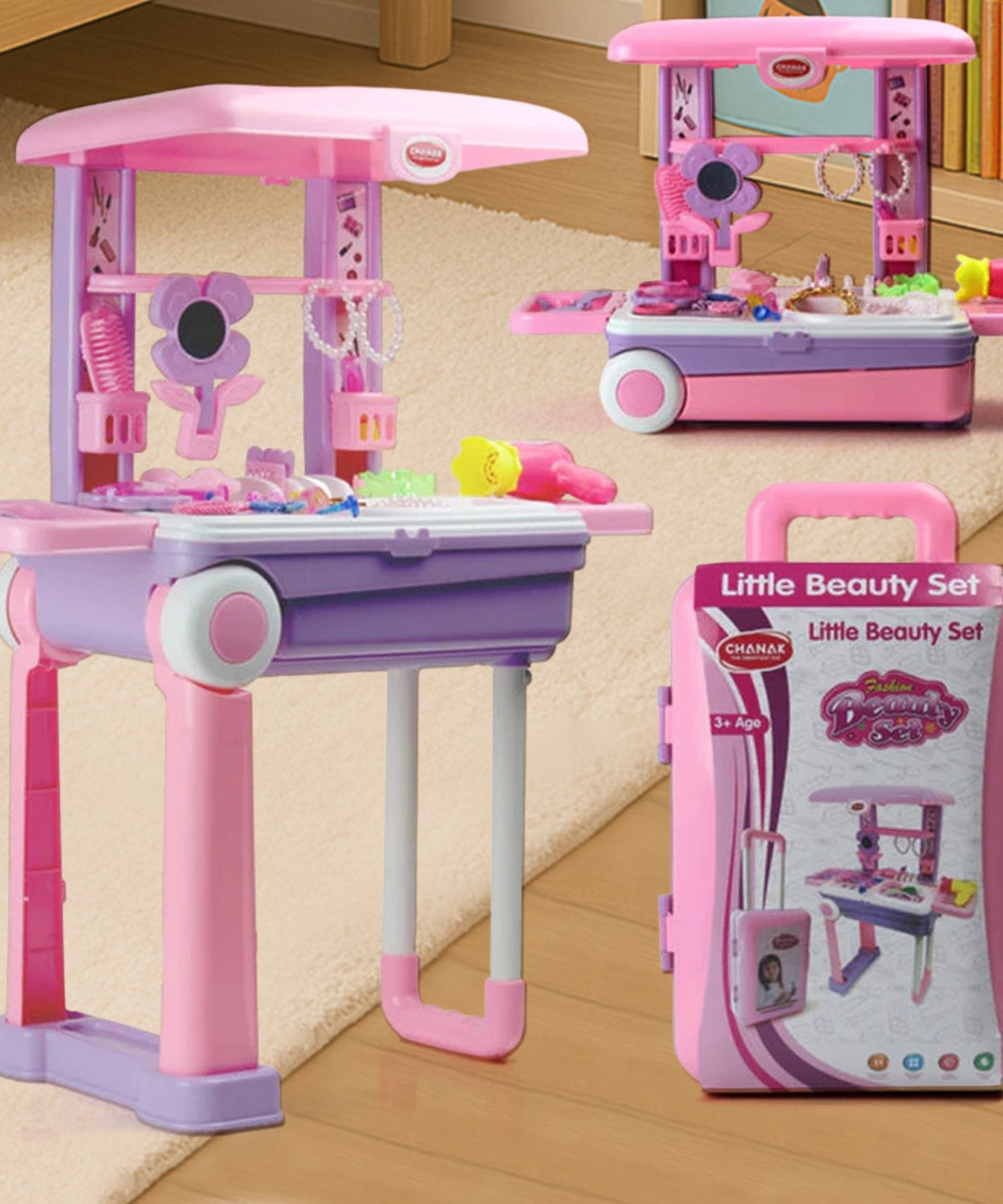 Big Beauty Set Suitcase On Wheel, The Ultimate Beauty Set On Wheels for Girls, Makeup Kit is Easy to Clean & Use, Portable Beauty Set with 25 Pieces for 3 Years BIS Approved. (Beauty Set Trolley)