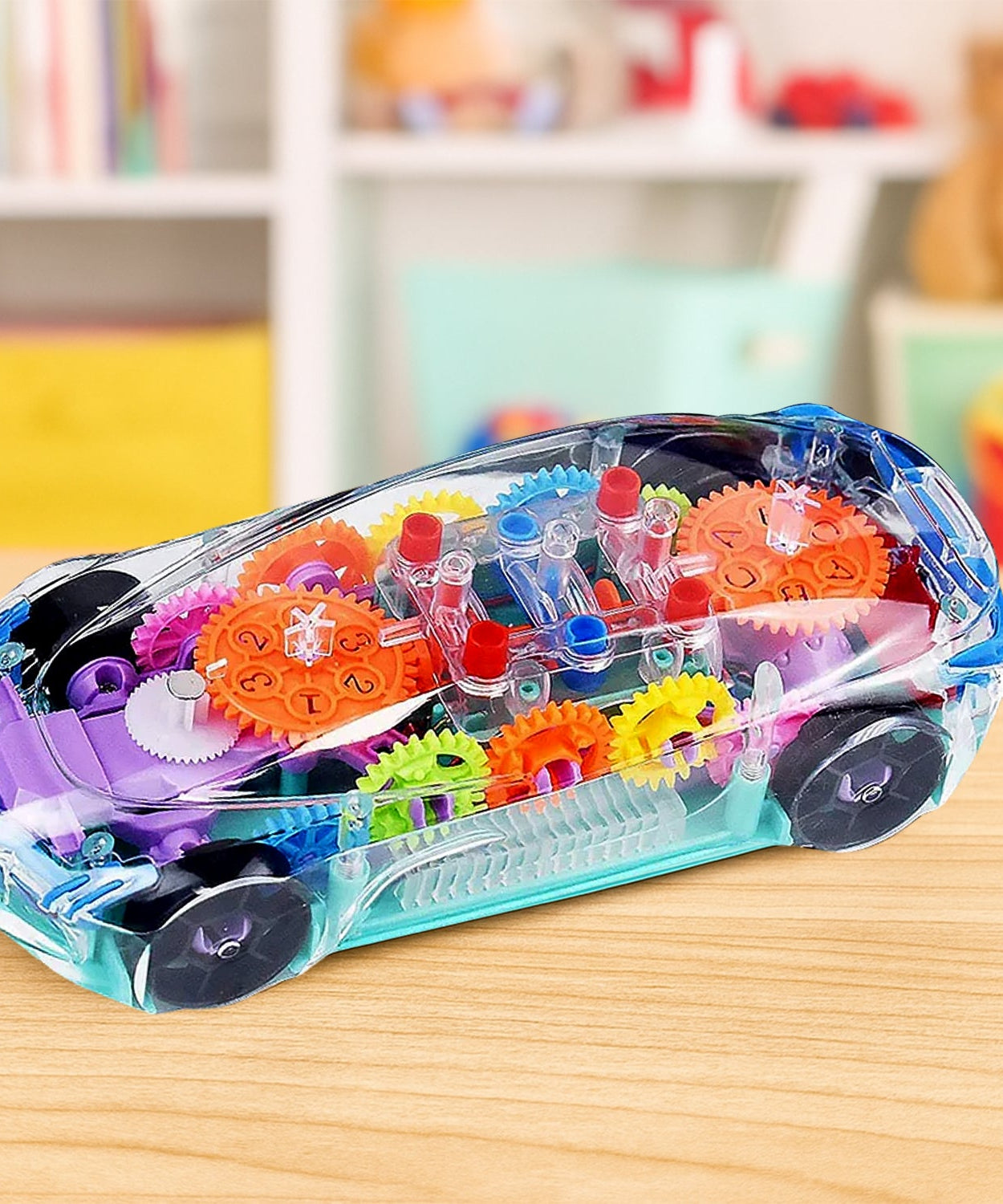 Automatic 360 Degree Rotating Transparent Gear Concept Car with Musical and 3D Flashing Lights Toy for Kids Boys & Girls (Multicolor / Battery Not Included)
