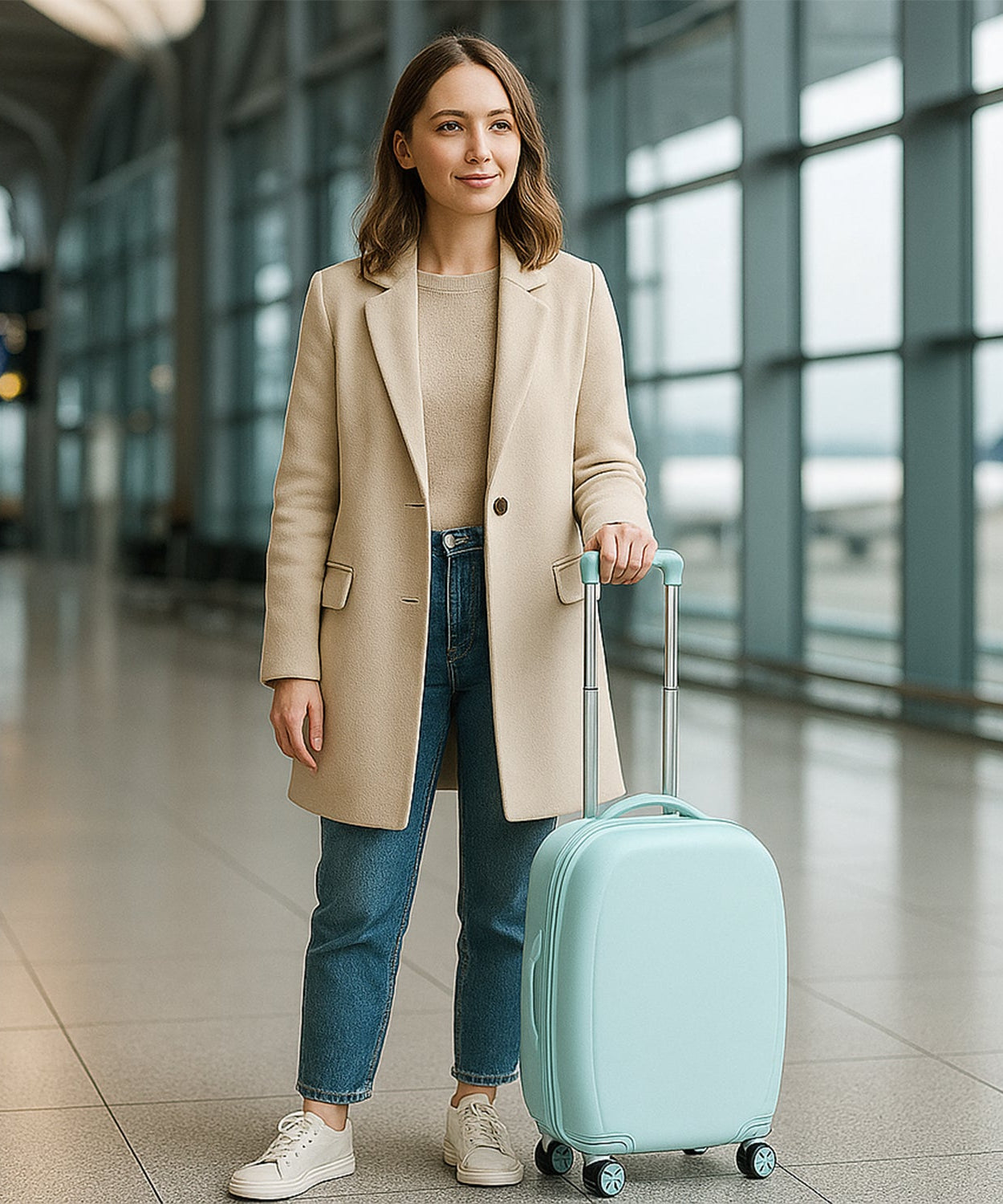 17849 Suitcase For Kids, Girls Green Small Cabin Hard Cover Holiday Carry On Trolley with Extendable Handle, Children's Luggage, Trolley Rolling Luggage for Toddlers Men Woman (Mix Color)