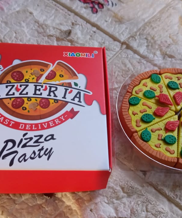 3D Pizza Slices Eraser Set – Fancy & Colorful Stationery for Kids & Gifts (7 slice)