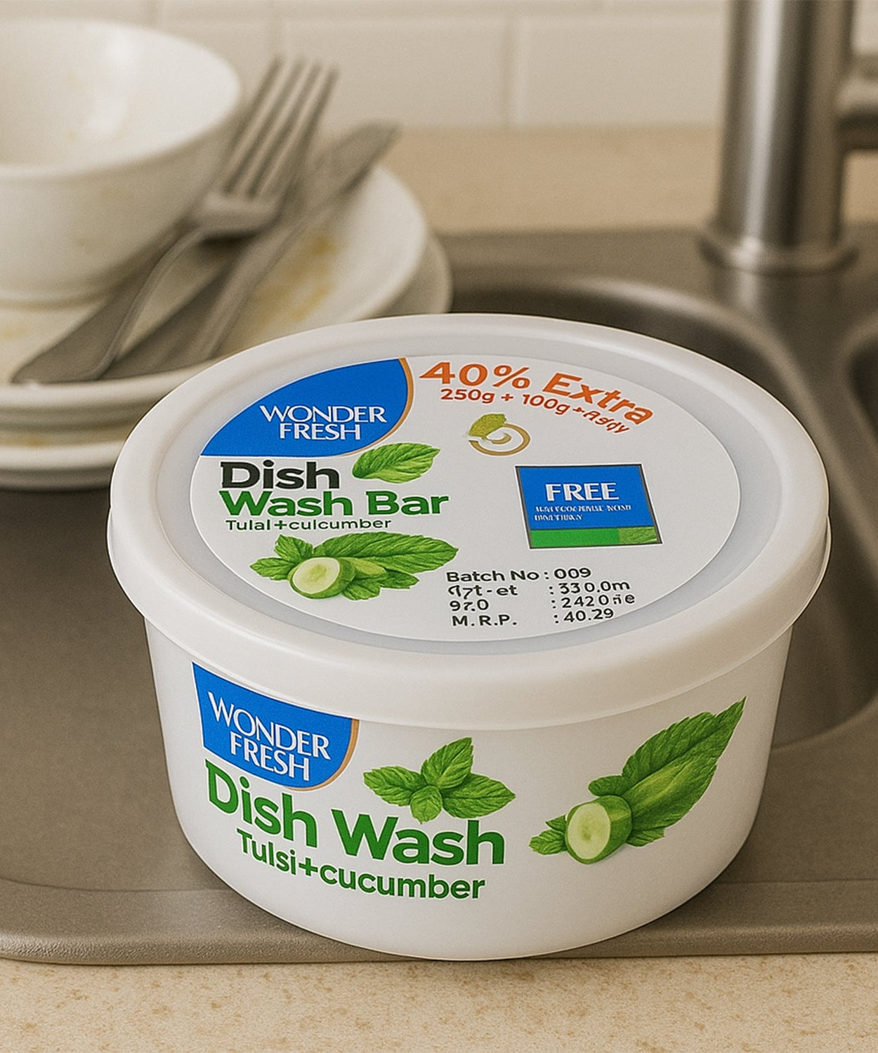 Fresh Mix Flavor Round Dishwash Bar With Super Scrubber Free Complete Dishwashing Solution, Tough Stains Remover (350 Gm)