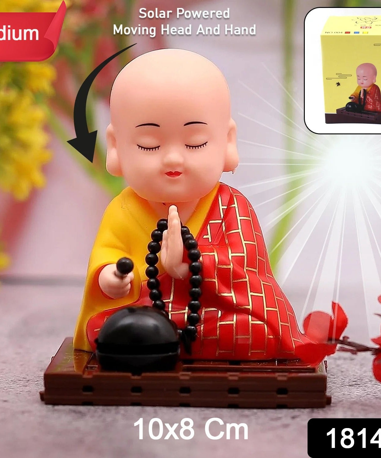 Solar Powered Sitting Buddha Statue,  Moving Head and Hand (1 Pc / Medium)