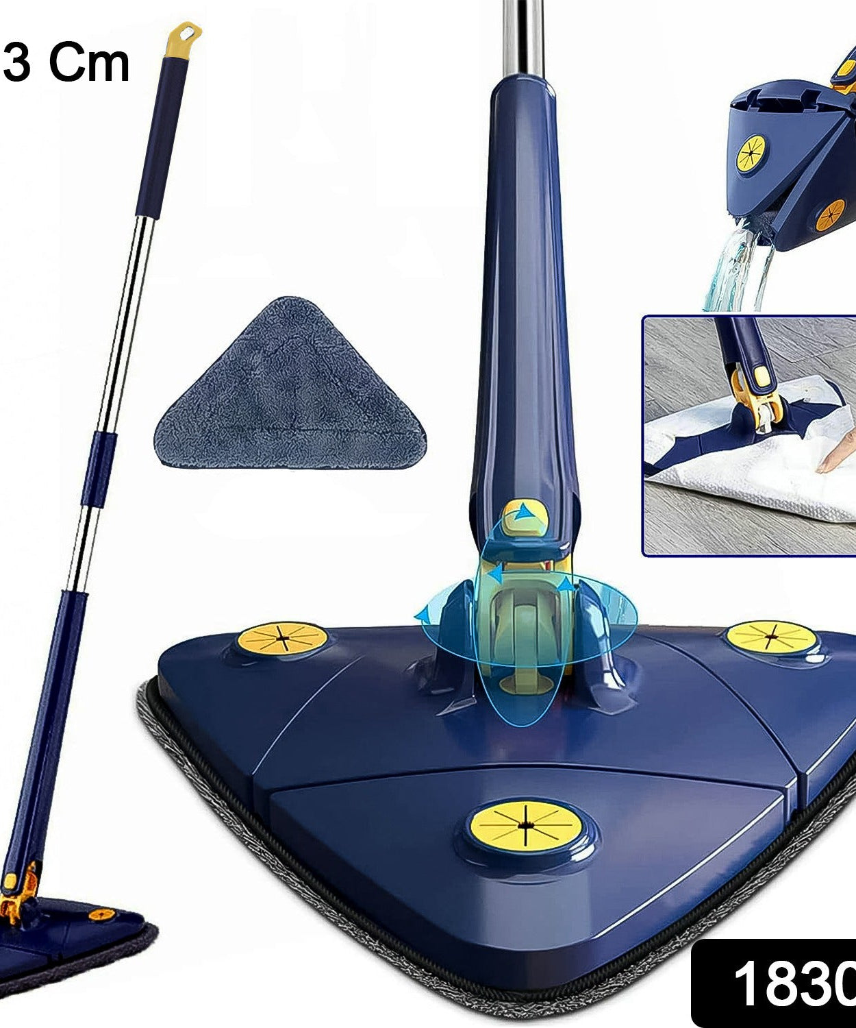 360° Rotatable Mop Triangle Mop with Long Handle (1 Pc / 113 Cm)