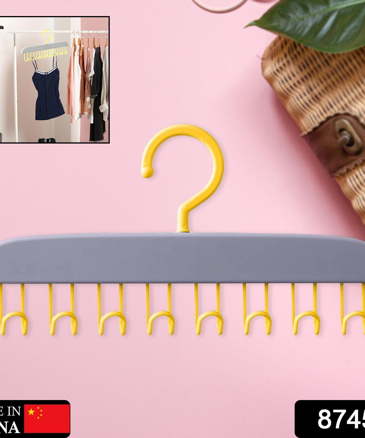 Plastic Organizer Hanger 360 Degree Rotatable Clothes Multifunctional with 8 Hooks Heavy Duty Clothing Tank Top Belt Towel Drying Rack Holder (1 pc)