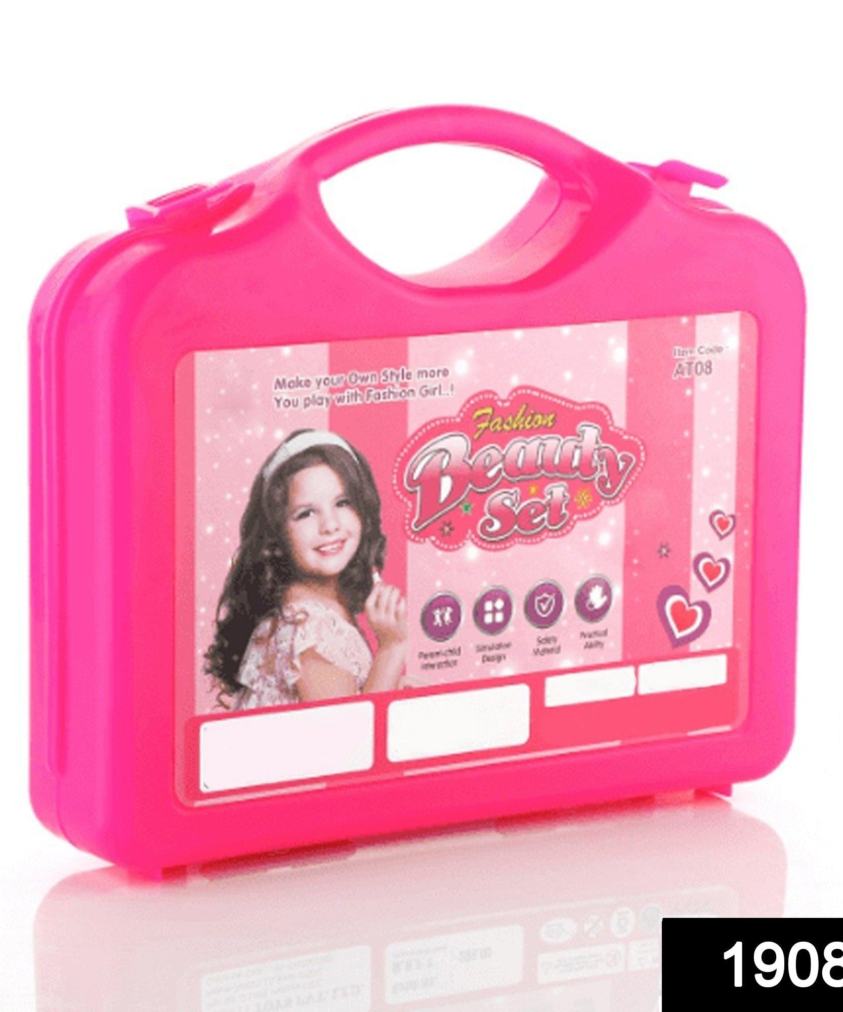 Multicoloured makeup set in suitcase