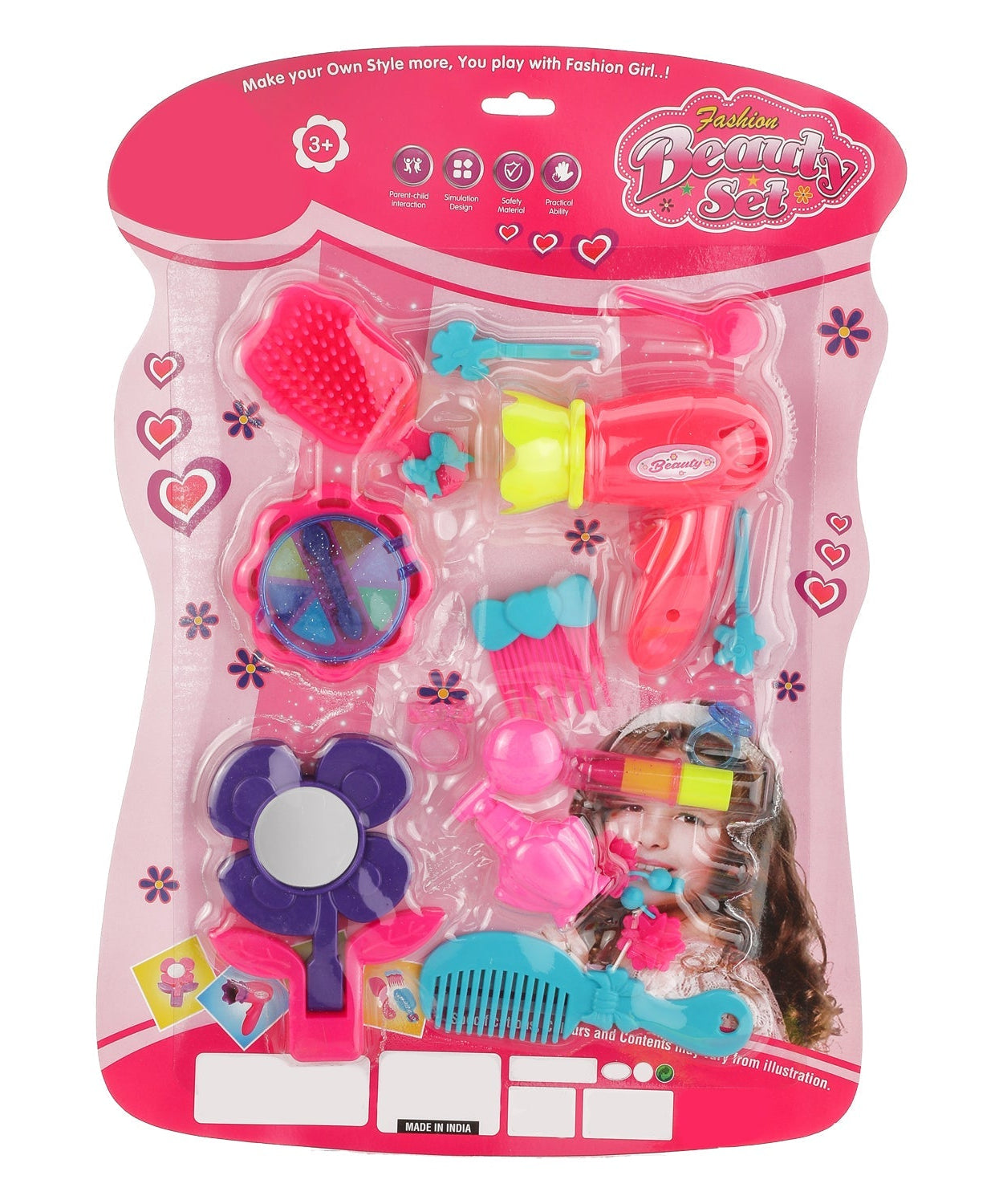 Multicolour beauty suitcase toy with makeup vanity for girls
