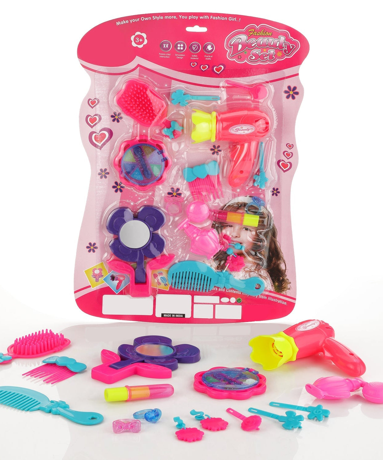 Multicolour beauty suitcase with makeup accessories for girls