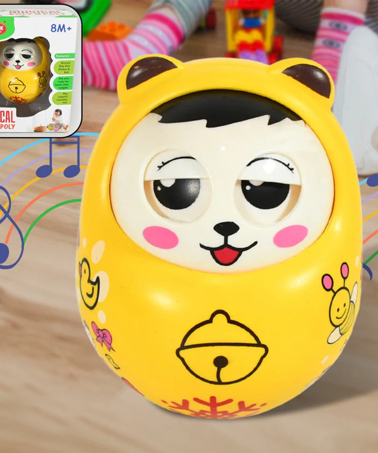 Musical Roly Poly Toys for Baby | Push and Shake Wobbling Toy with Music | Tumbler Doll Toy for Babies | Sound Balancing Doll Toys for Baby Boys, Girls 8+ Months Multicolor (1 Pc)