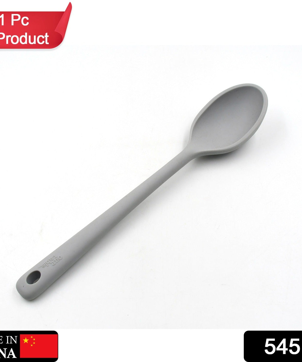 Heat resistant silicone spoon, 32 cm long, suitable for cooking.