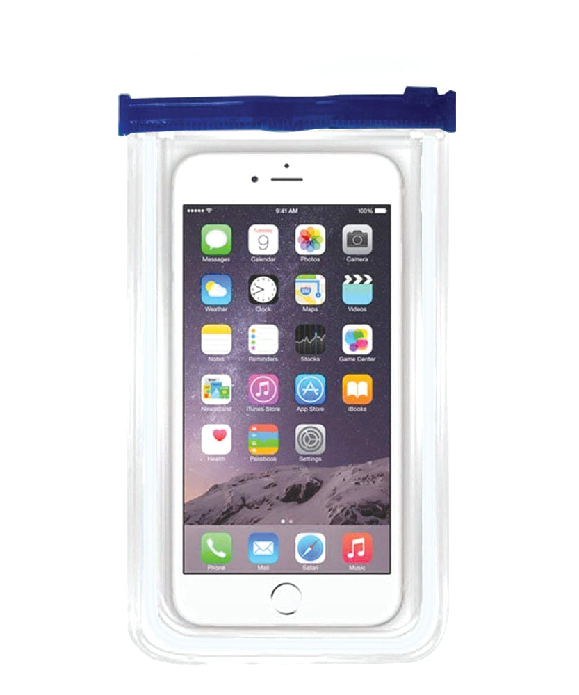 Waterproof zip pouch for protecting mobile devices from water damage.